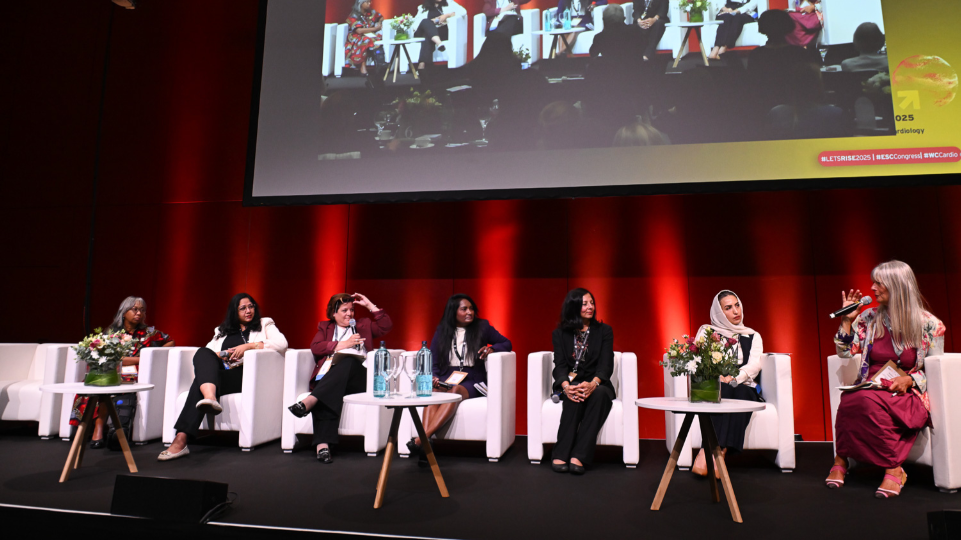 The panel for the heart talk with the global community session during RISE @ ESC Congress discussing achieving equity in cardiology