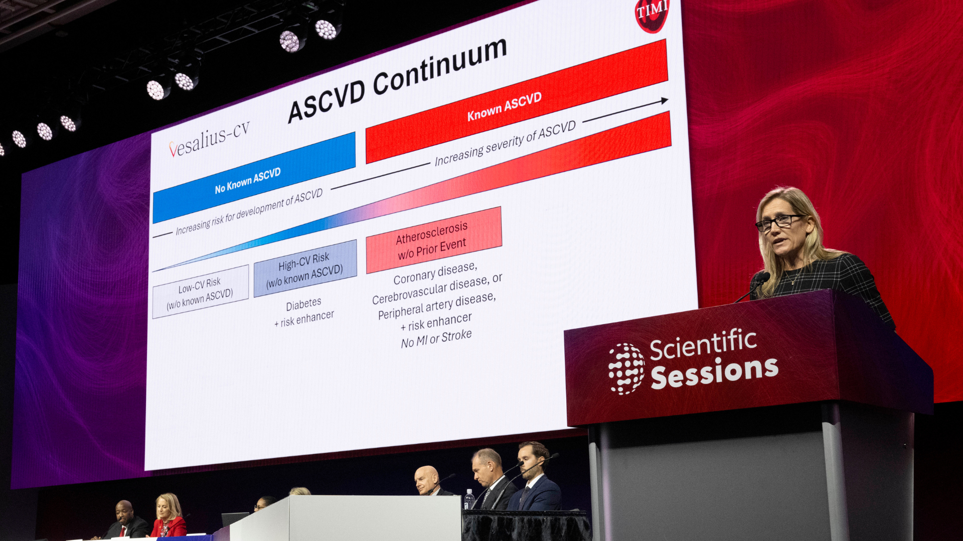 Women As One Award winner Dr Erin Bohula presenting the vesalius-cv trial results during the 2025 AHA Scientific Sessions. © AHA/Phil McCarten 2025