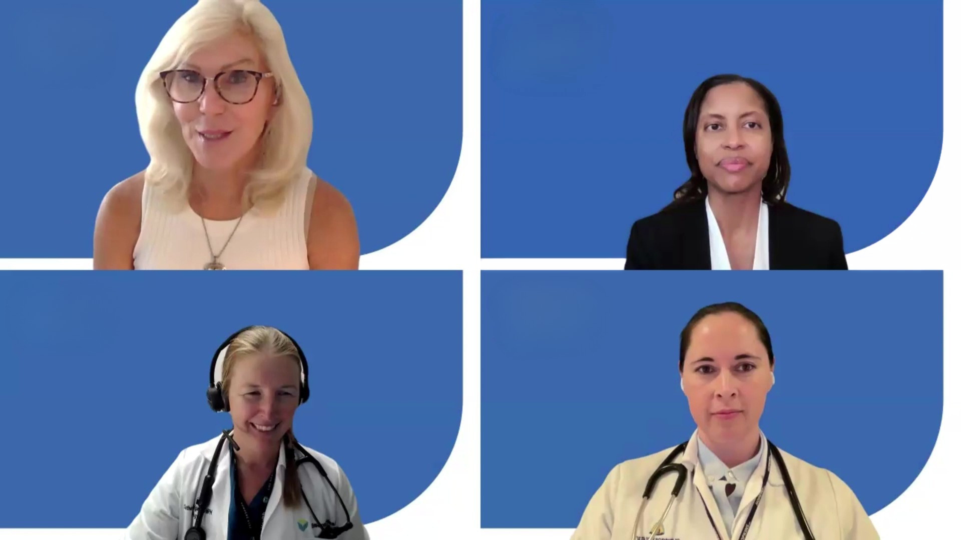 A screengrab of the four speakers during the webcast "Guidelines in Action – how guideline implementation impacts the management of dyslipidemia in women" discussing dislipidemia management