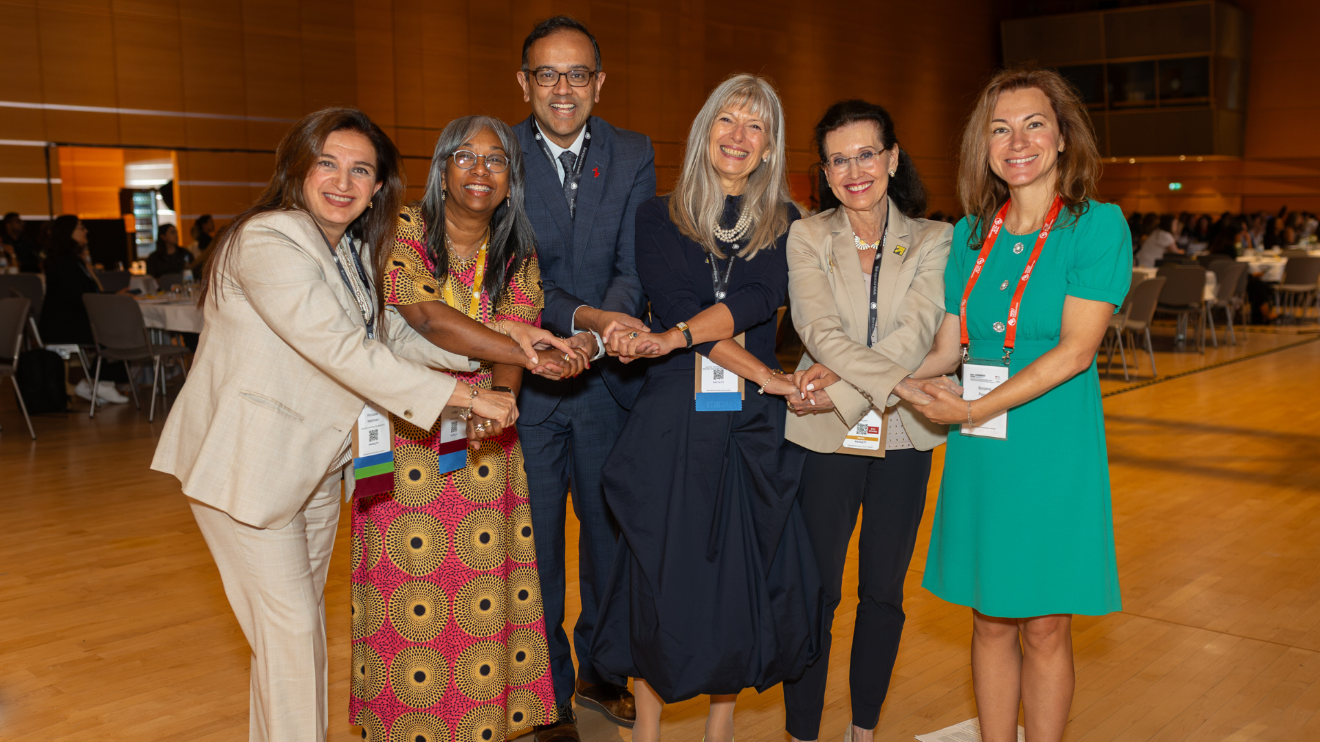 RISE @ ESC Congress 2026 cardiovascular leaders call for change. (L-R) Dr. Roxana Mehran, Professor Liesl Zühlke, Dr. Manesh Patel, Professor Barbara Casadei, Dr. Cecilia Linde and Borjana Pervan