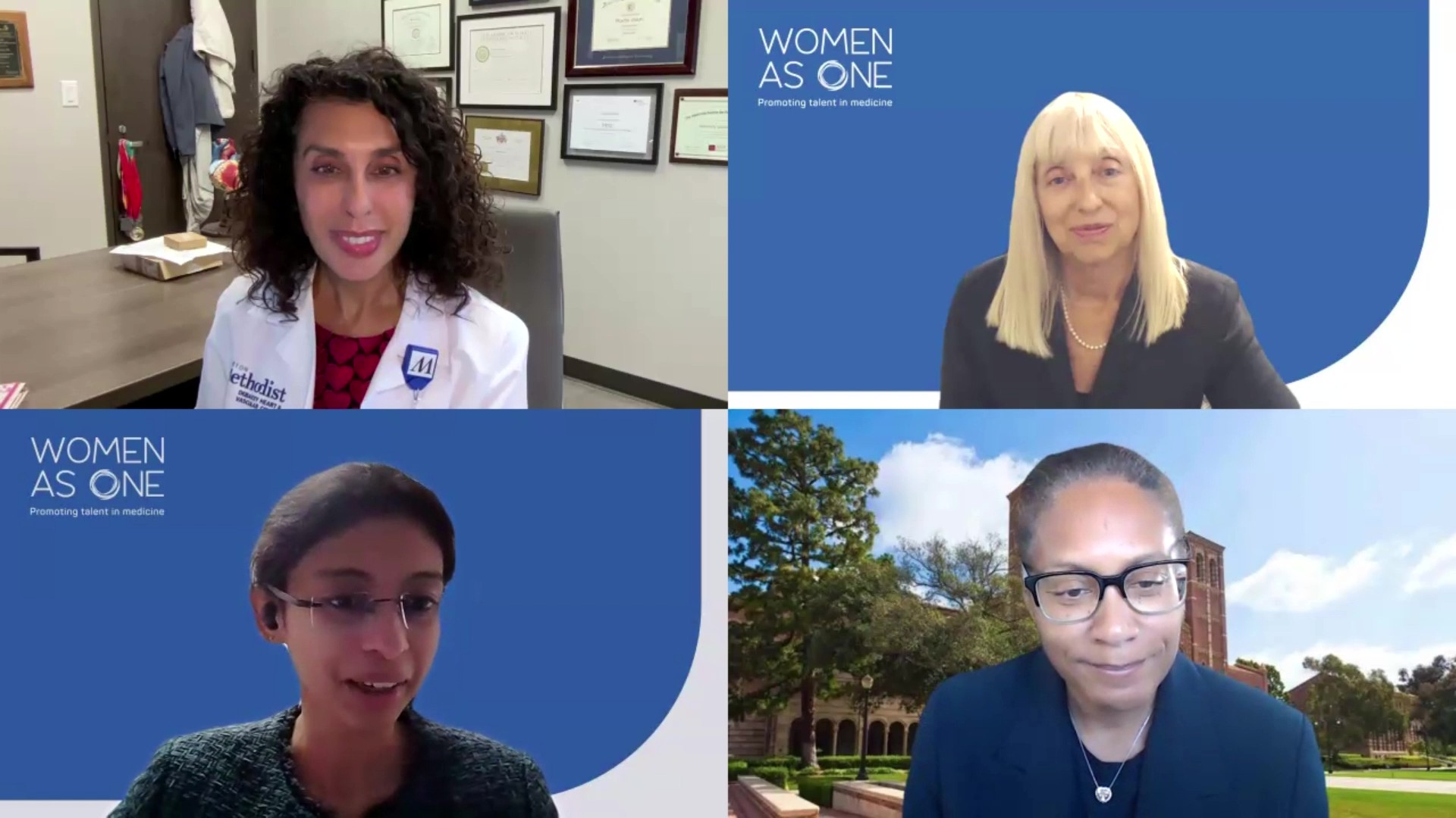 Headshots of the four speakers during the webcast "The role of Lp(a) in Cardiovascular Risk Assessment" - Martha Gulati, MD, MS, Priyanka Satish, MD, Lale Tokgözoglu, MD, Karol Watson, MD, PhD